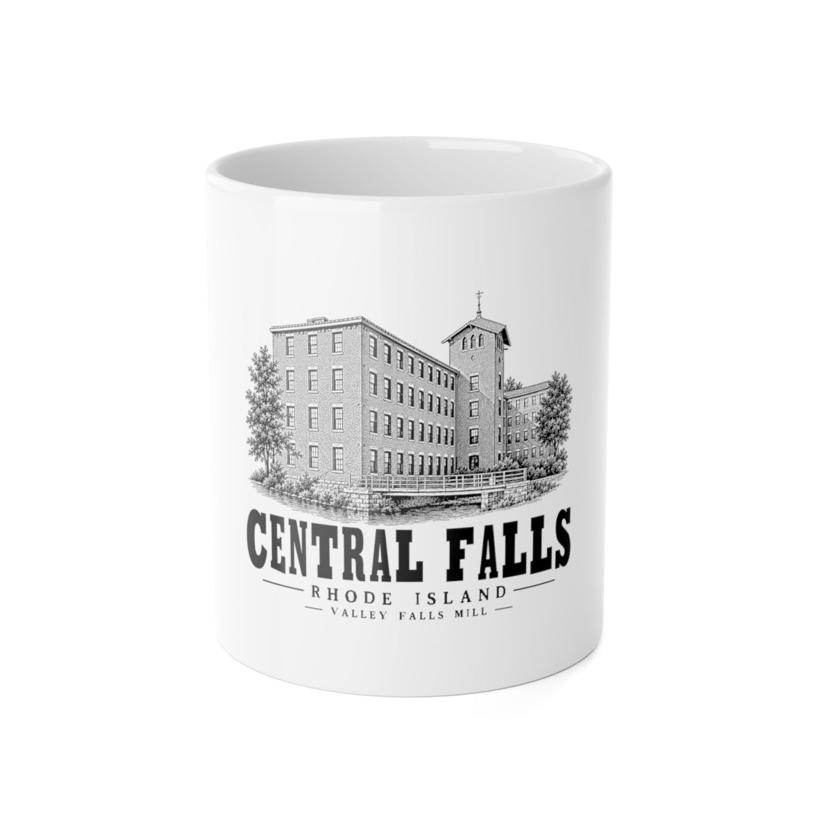 Central Falls Valley Falls Mill 11 oz Ceramic Mug in White — front view
