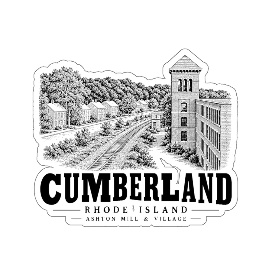 Cumberland Ashton Mill & Village 4 in Die-Cut Sticker in White — front view