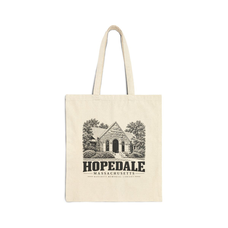 Hopedale Bancroft Memorial Library on Natural Liberty Bags OAD113 heavy canvas tote, front view