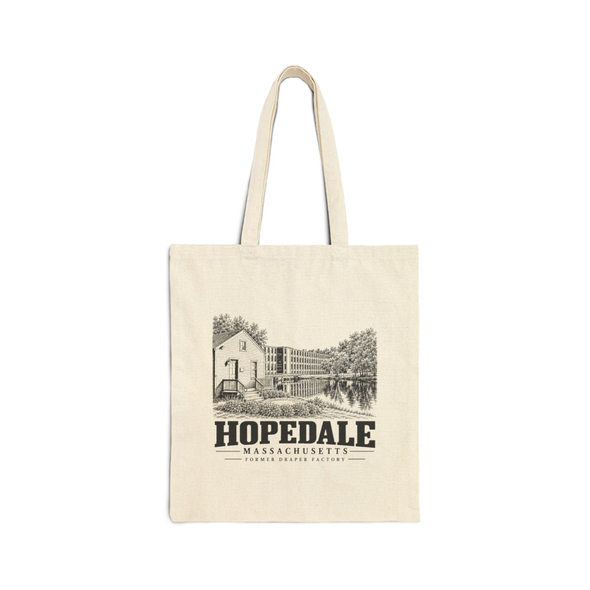 Hopedale Former Draper Factory on Natural Liberty Bags OAD113 heavy canvas tote, front view