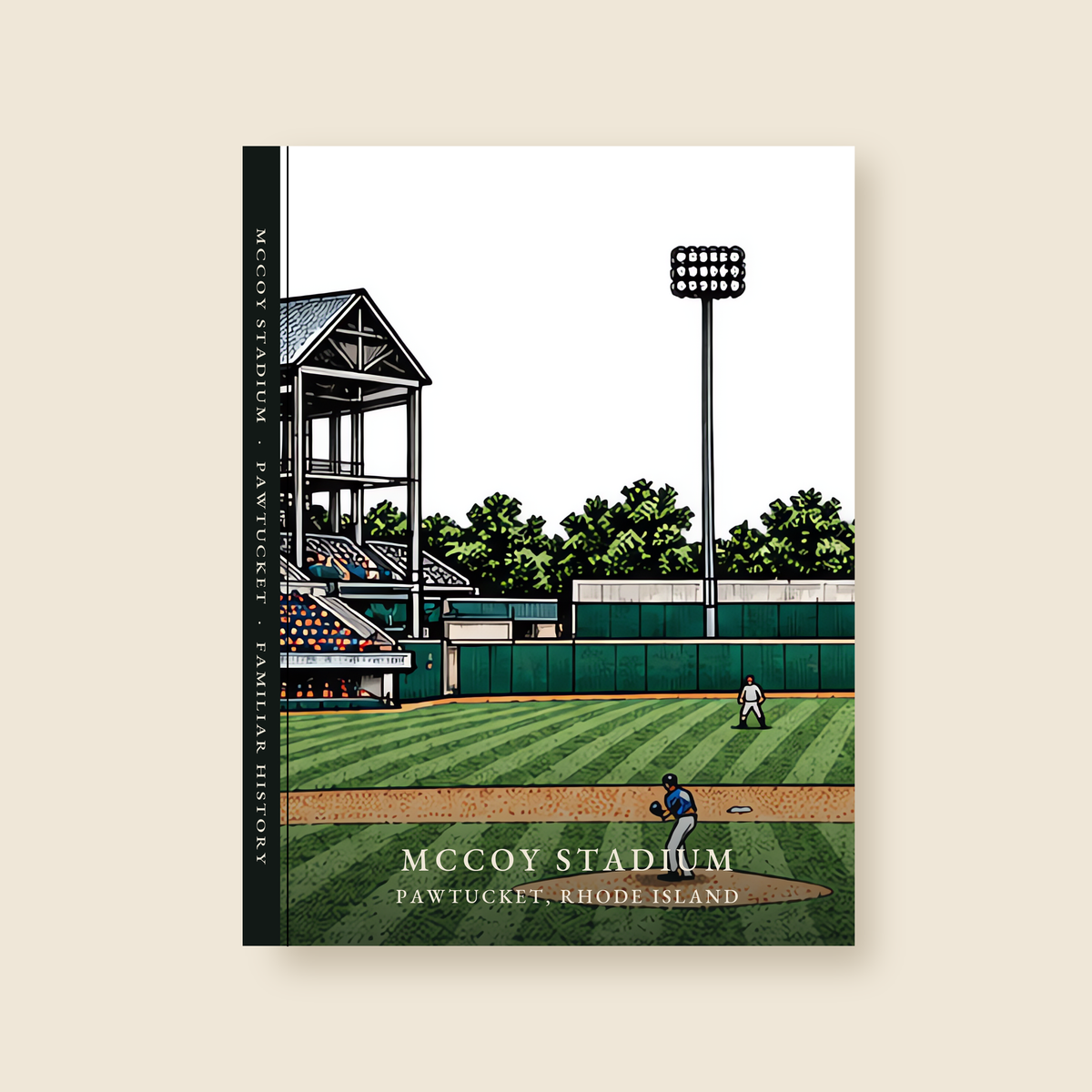 Pawtucket McCoy Stadium illustrated journal with the caption MCCOY STADIUM / PAWTUCKET, RHODE ISLAND, shown on a cream background
