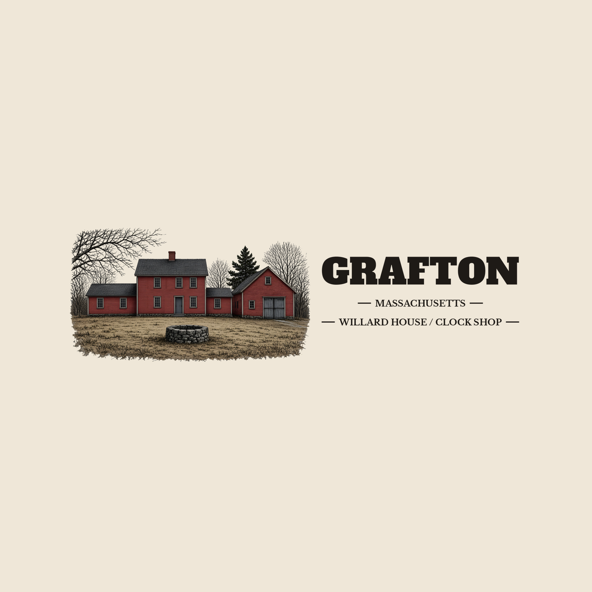 Grafton Willard House / Clock Shop colored engraving on an 11 oz white ceramic mug, cream display background