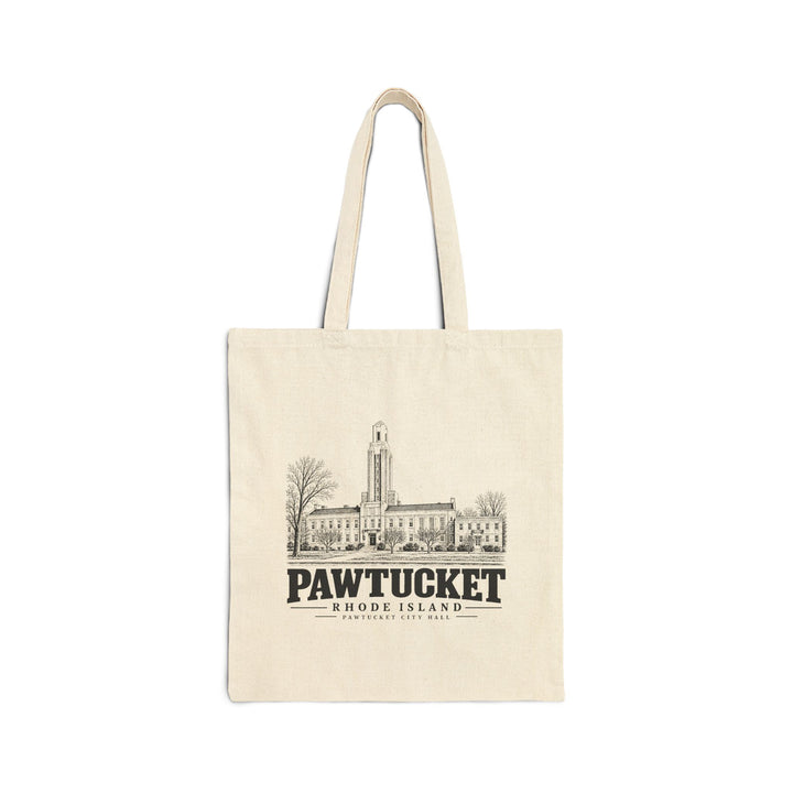 Pawtucket City Hall on Natural heavy canvas tote, front view