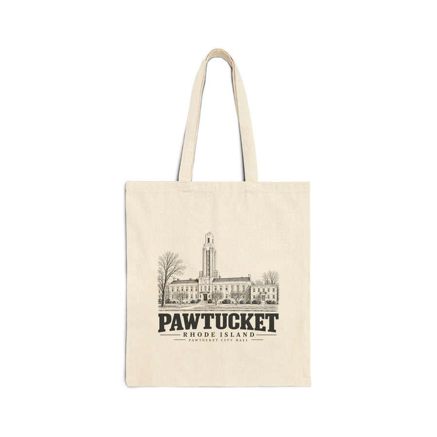 Pawtucket City Hall on Natural heavy canvas tote, front view