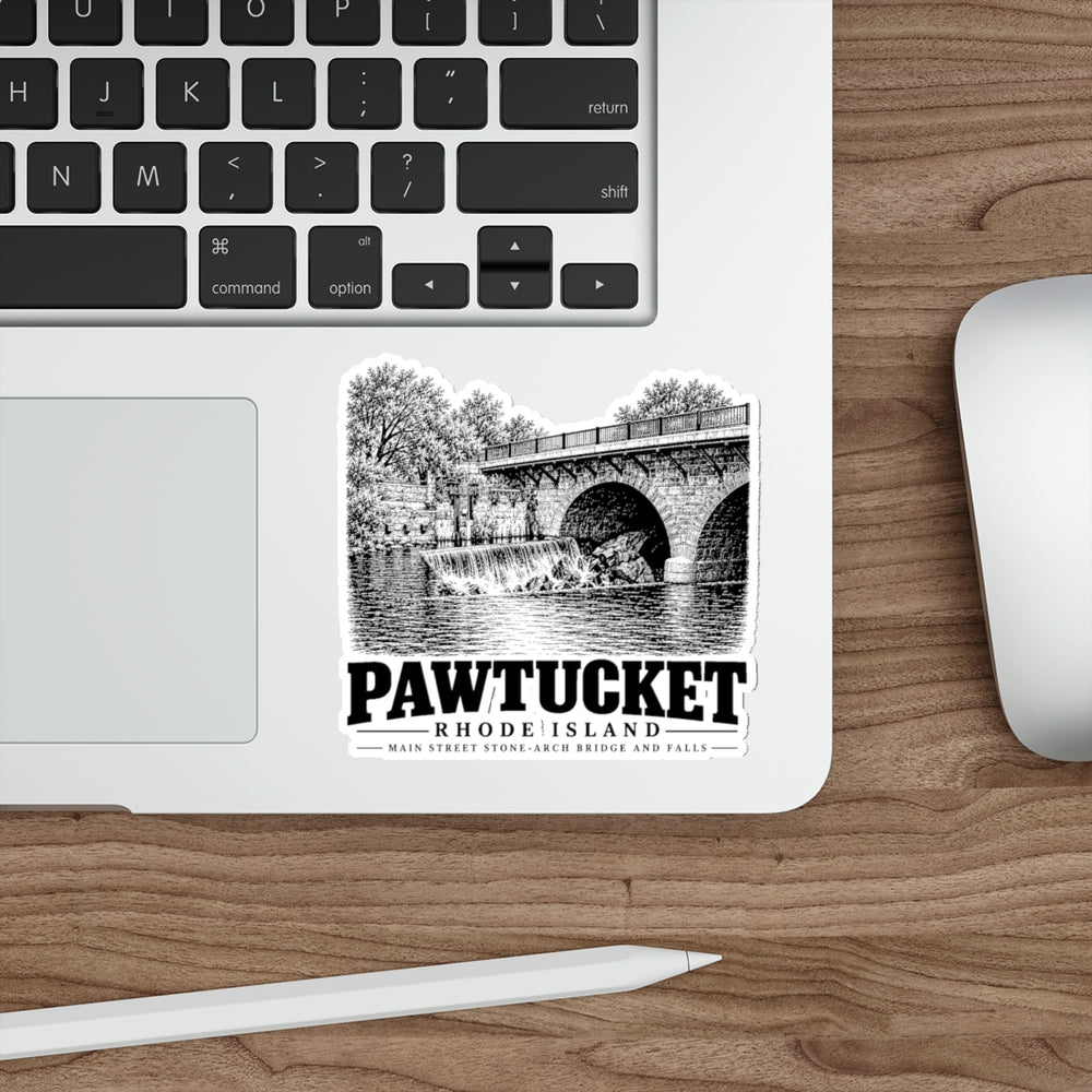 Pawtucket Main Street Stone-Arch Bridge and Falls 4 in die-cut sticker, laptop view