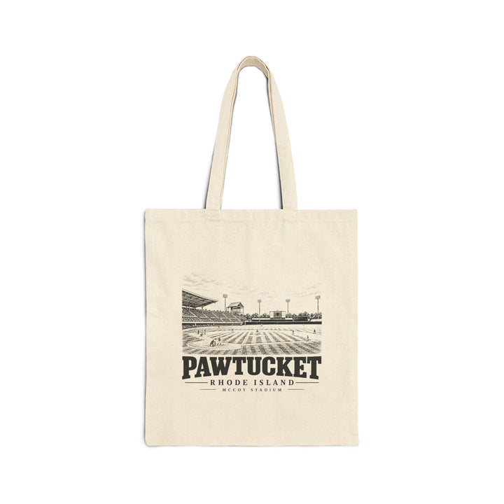 Pawtucket McCoy Stadium on Natural heavy canvas tote, front view