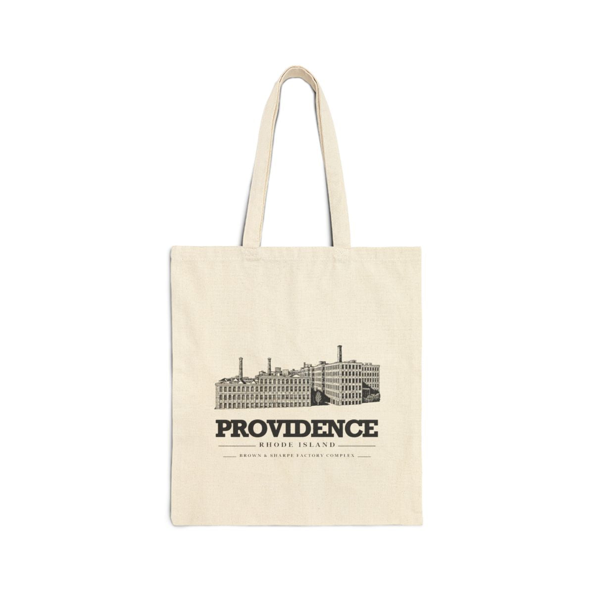 Providence Brown and Sharpe Factory Complex on Natural Liberty Bags OAD113 heavy canvas tote, front view