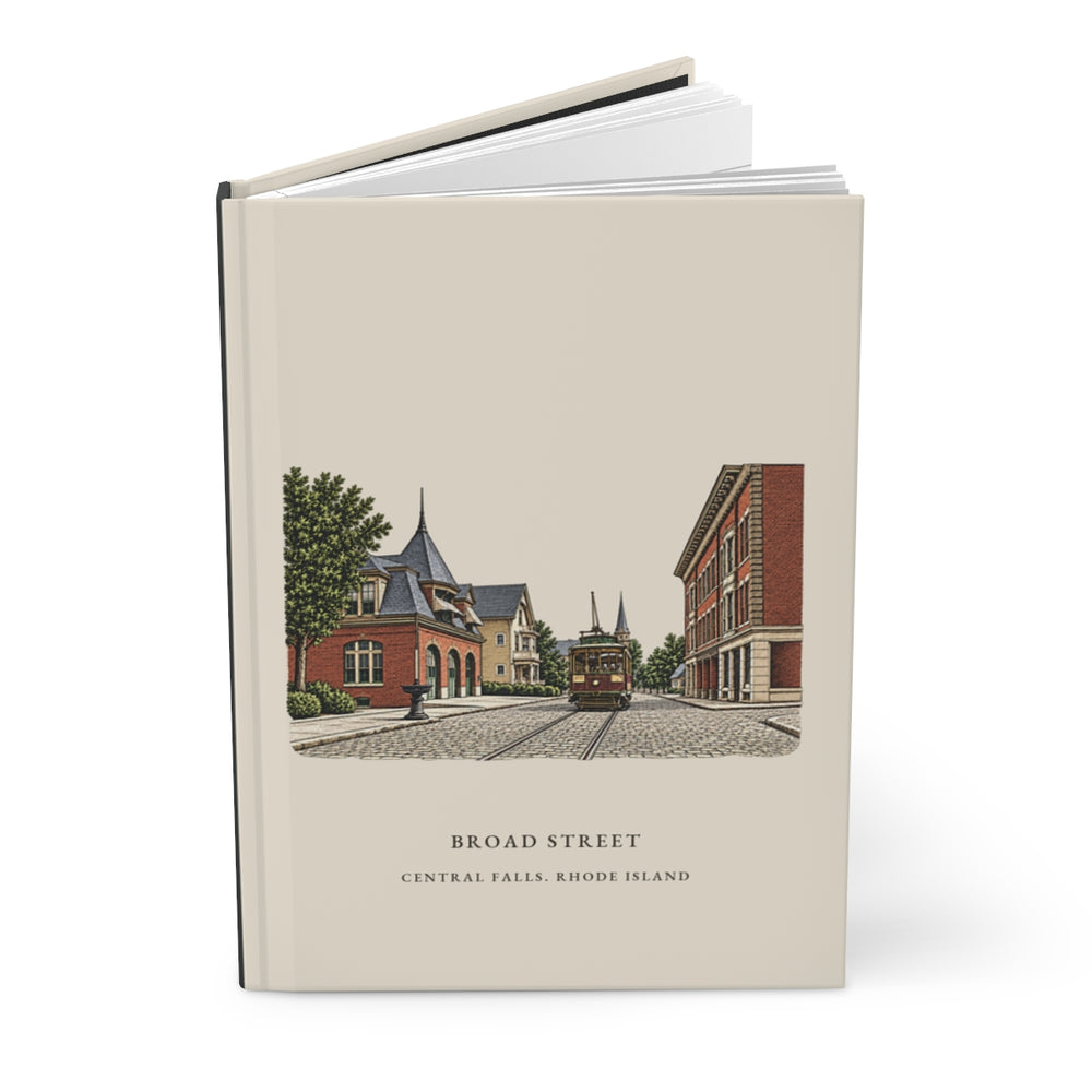 Central Falls Broad Street journal mockup showing the illustrated cover