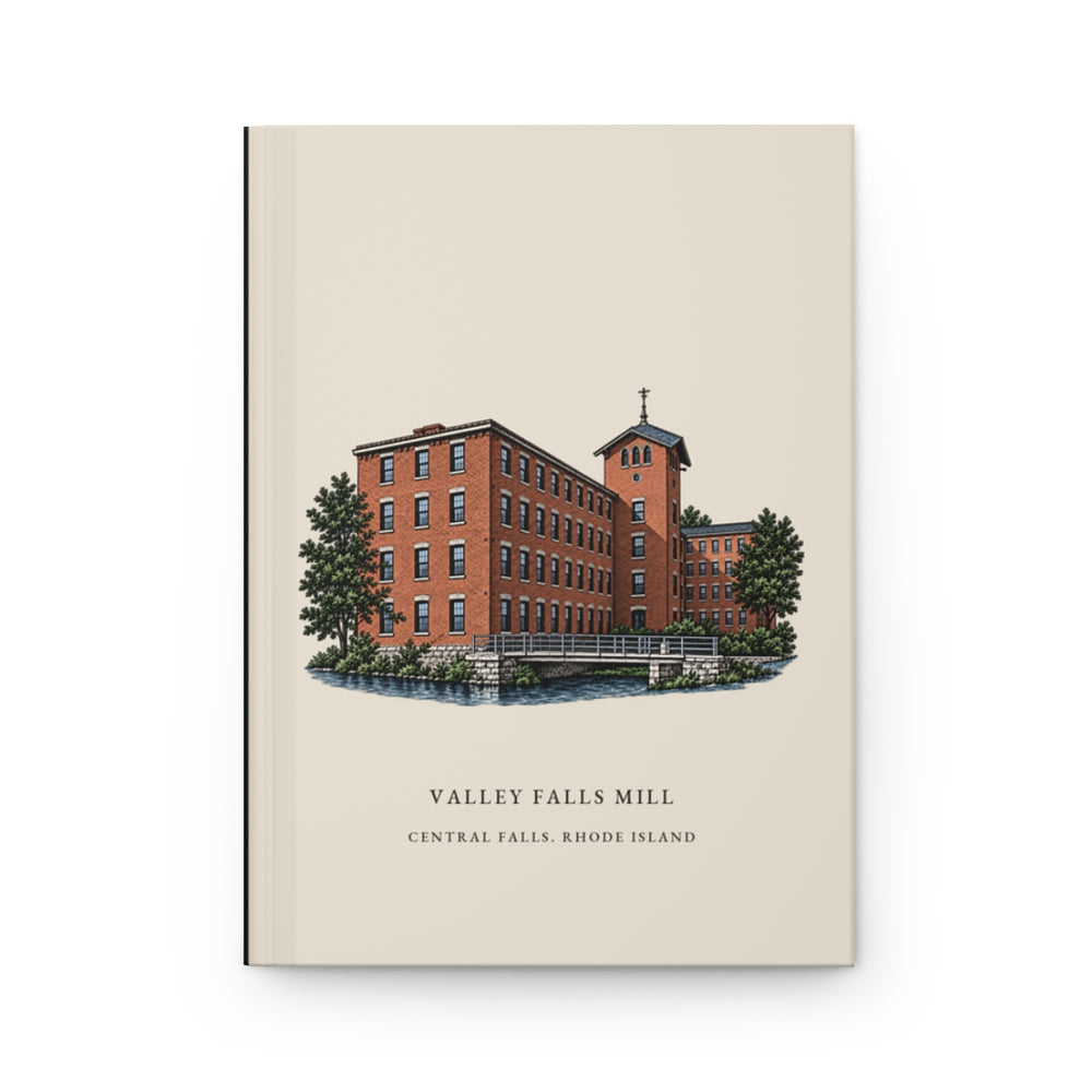 Central Falls Valley Falls Mill journal mockup showing the illustrated cover