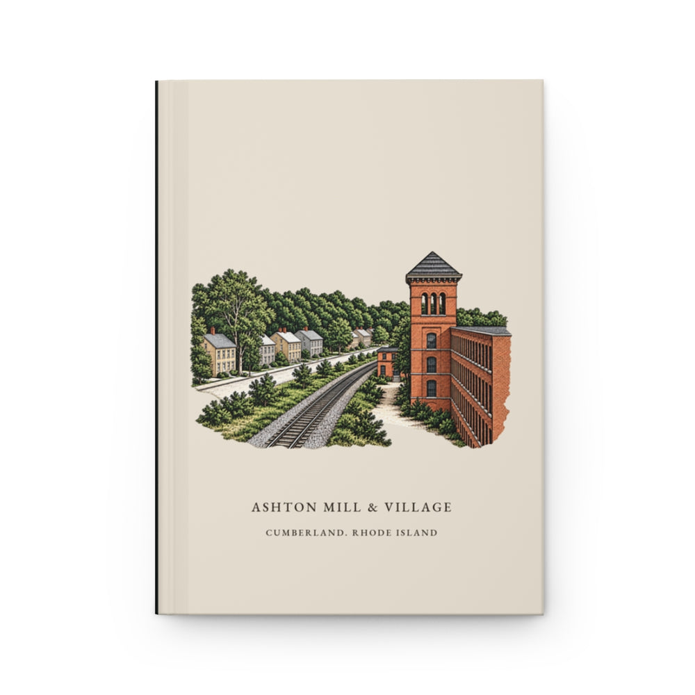 Cumberland Ashton Mill & Village journal mockup showing the illustrated cover