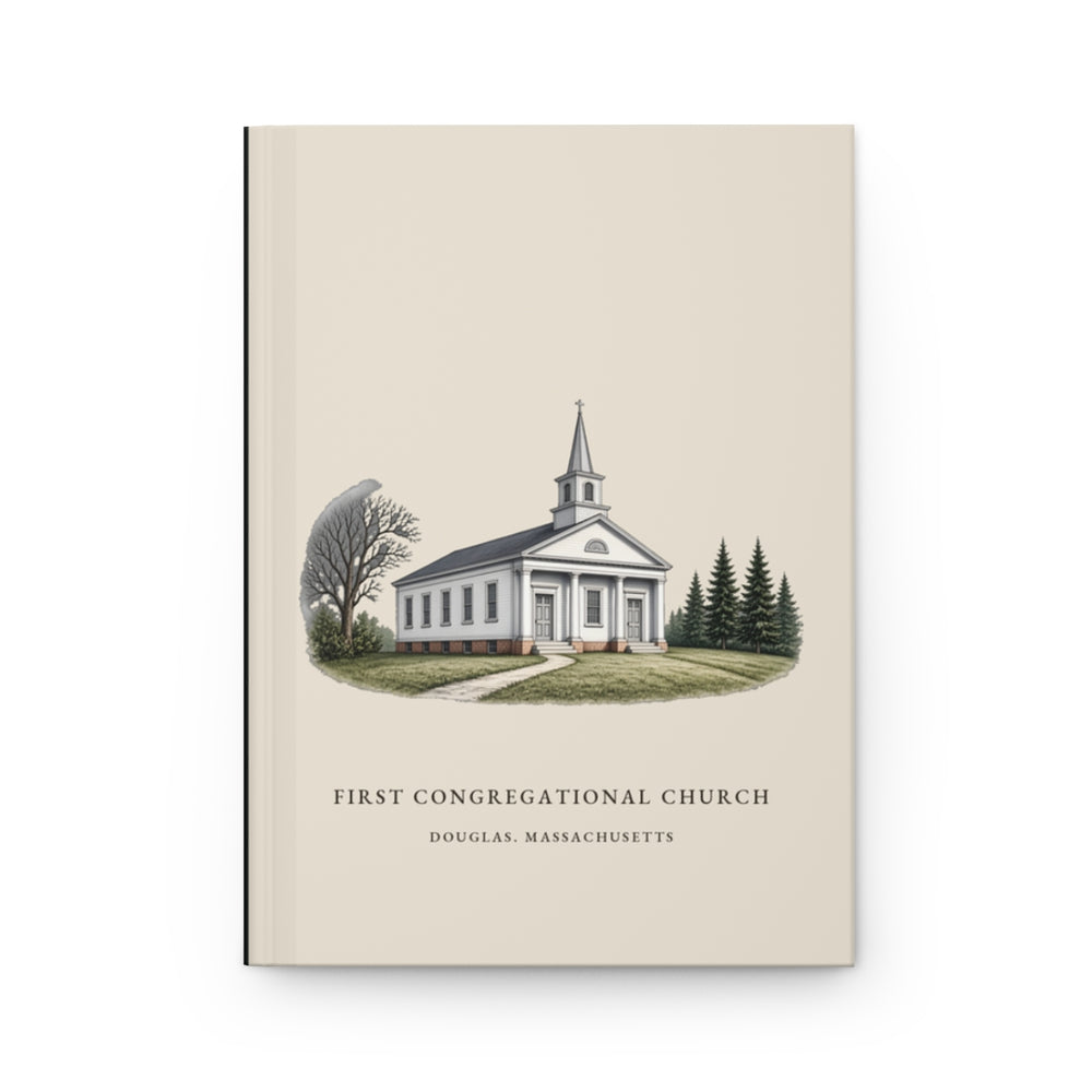 Douglas First Congregational Church journal mockup showing the illustrated cover