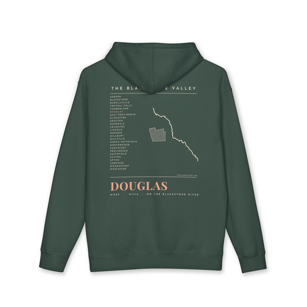 Douglas River Map Hoodie in Alpine Green, back