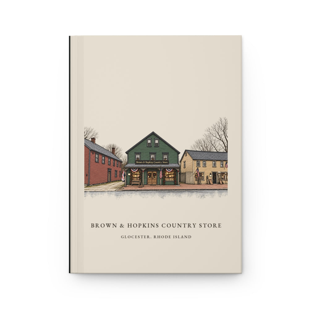 Glocester Brown & Hopkins Country Store, Chepachet journal mockup showing the illustrated cover