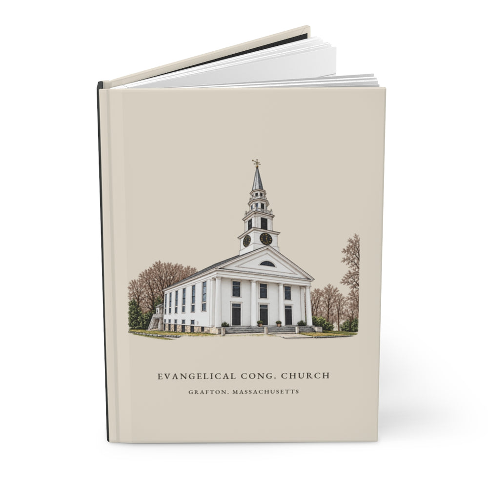 Grafton Evangelical Congregational Church journal mockup showing the illustrated cover