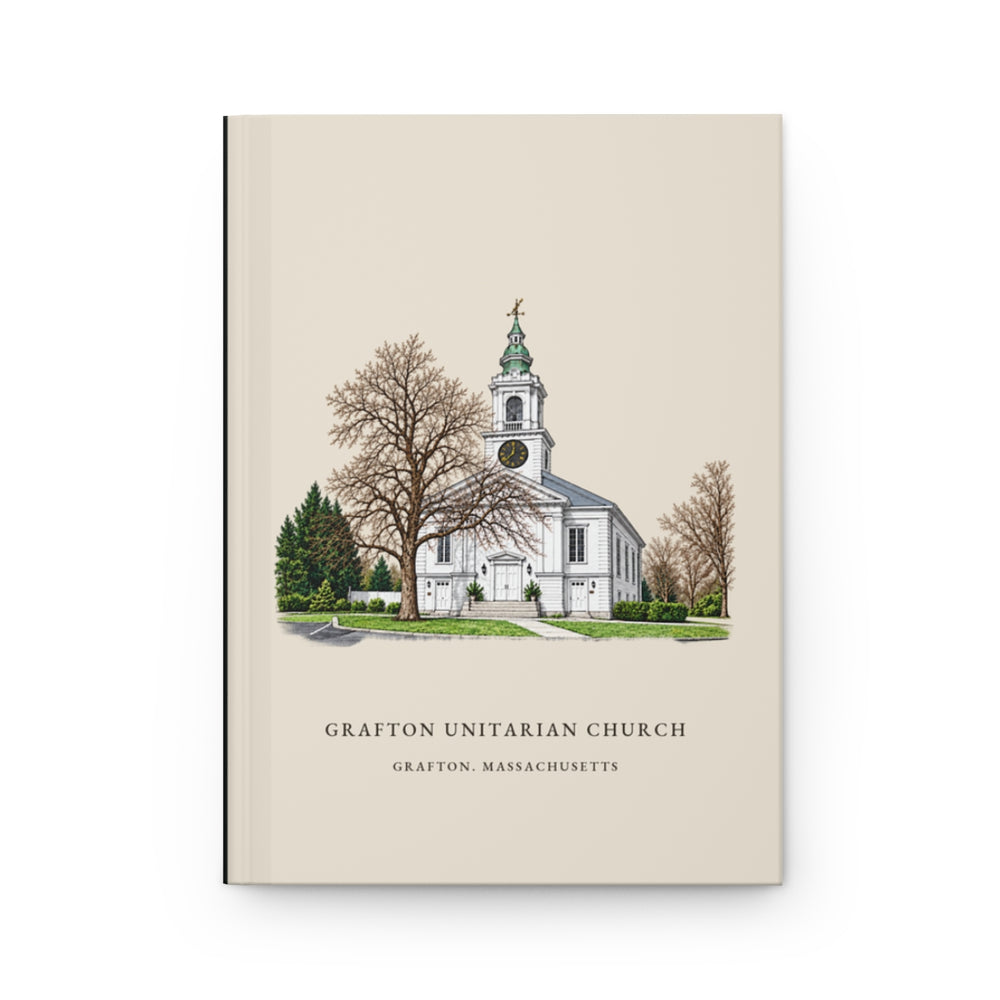 Grafton Unitarian Church at Grafton Common journal mockup showing the illustrated cover