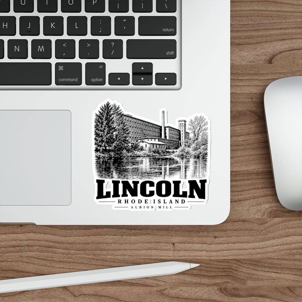 Lincoln, Rhode Island – Albion Mill 4 in Die-Cut Sticker shown on a laptop