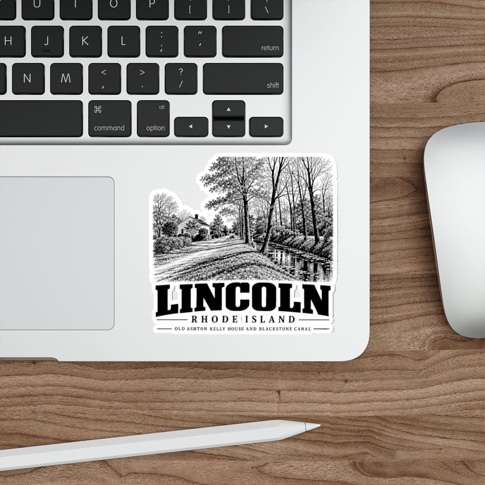 Lincoln, Rhode Island – Old Ashton Kelly House and Blackstone Canal 4 in Die-Cut Sticker shown on a laptop