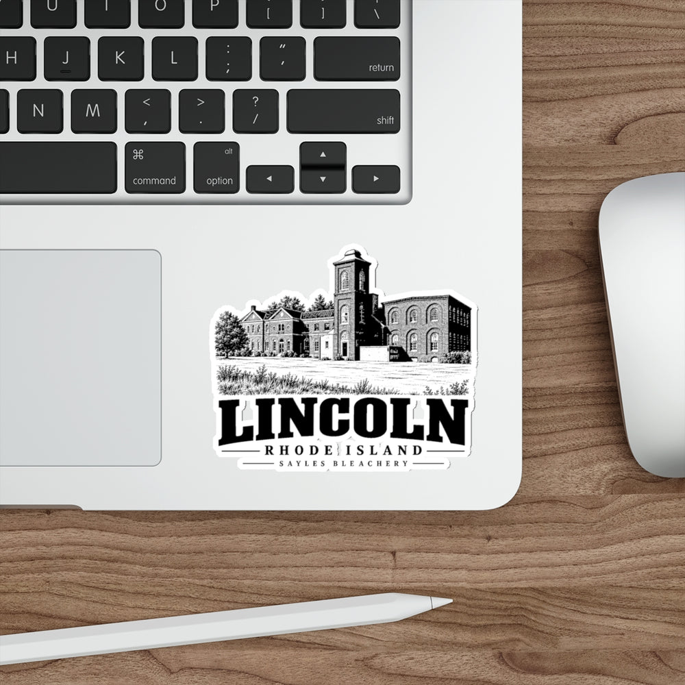 Lincoln, Rhode Island – Sayles Bleachery 4 in Die-Cut Sticker shown on a laptop