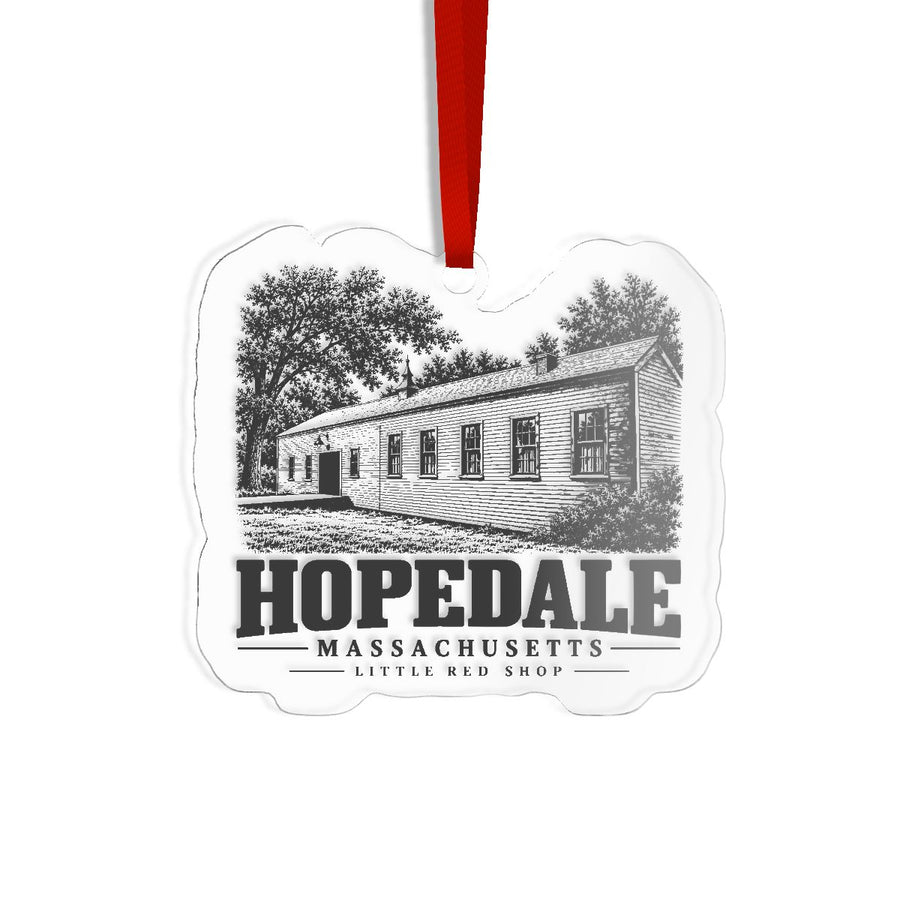 Little Red Shop Acrylic Silhouette Ornament | Hopedale, MA — front view 1