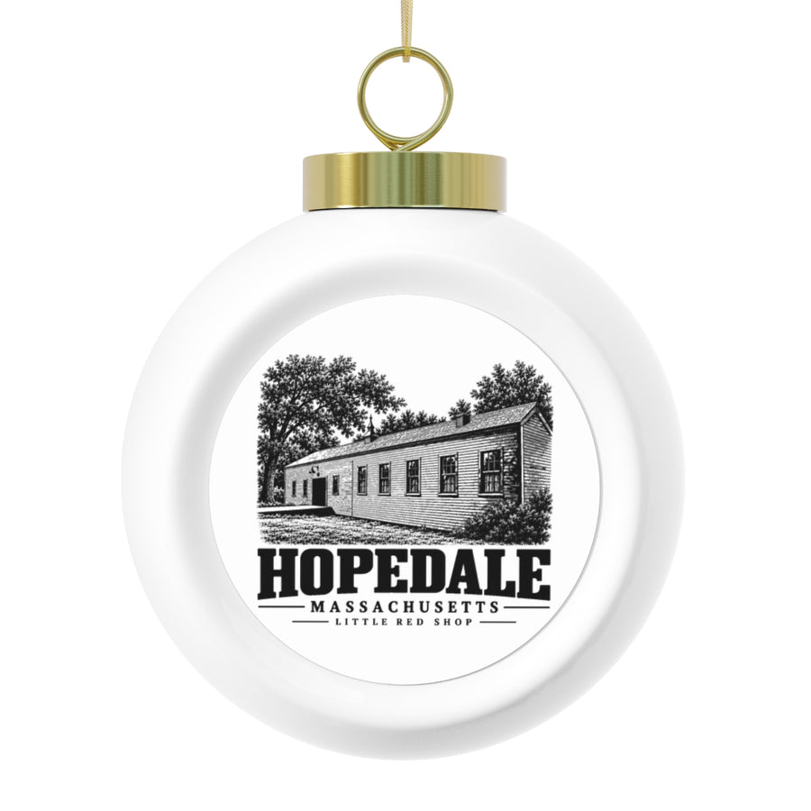 Little Red Shop Christmas Ball Ornament | Hopedale, MA — front view 1