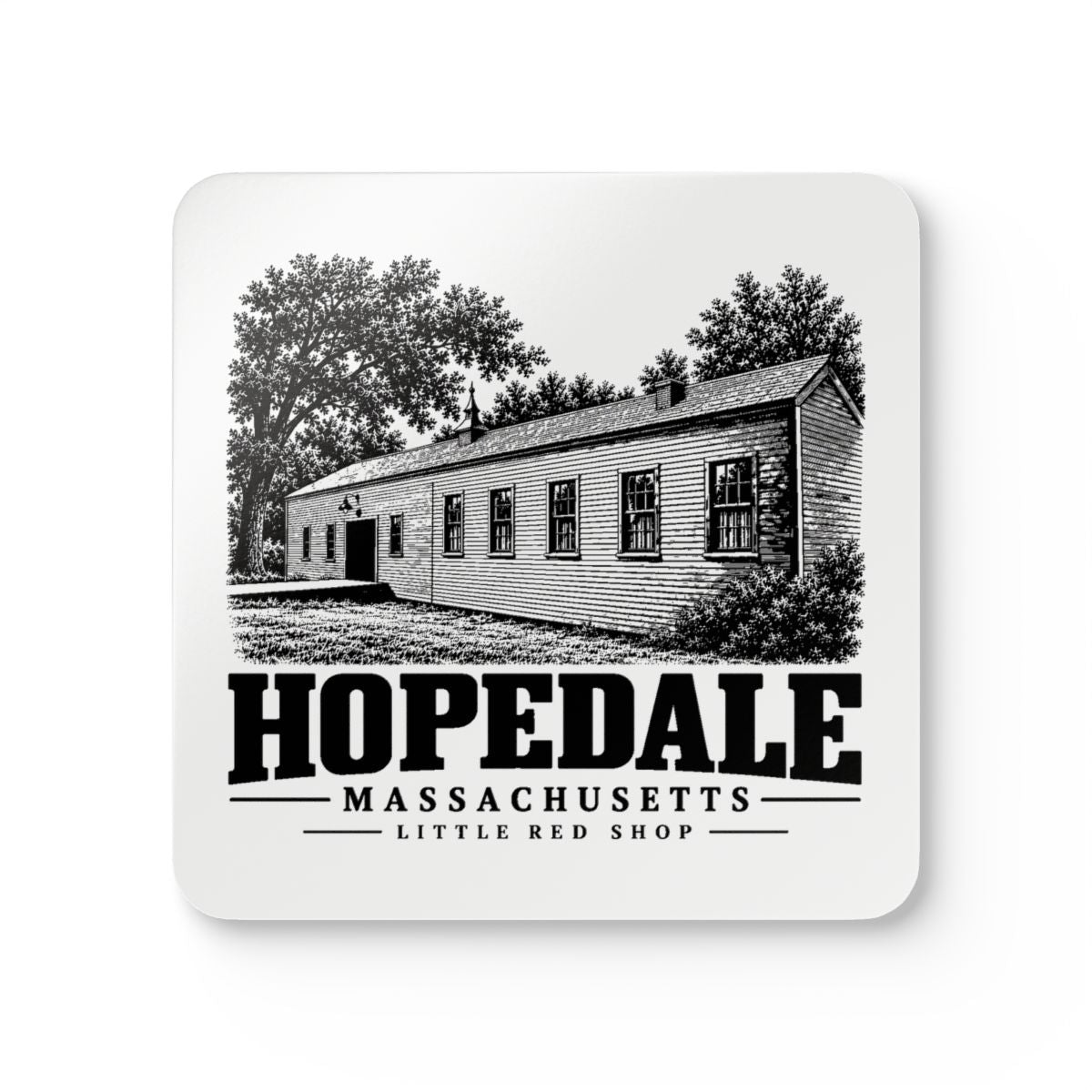 Little Red Shop Coaster Set | Hopedale, MA — front view 1