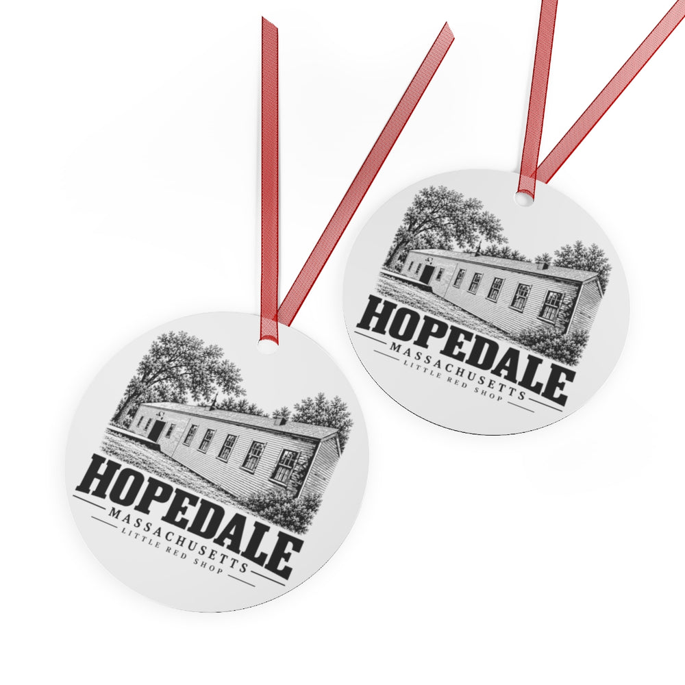 Little Red Shop Flat Metal Ornament | Hopedale, MA — other view 2