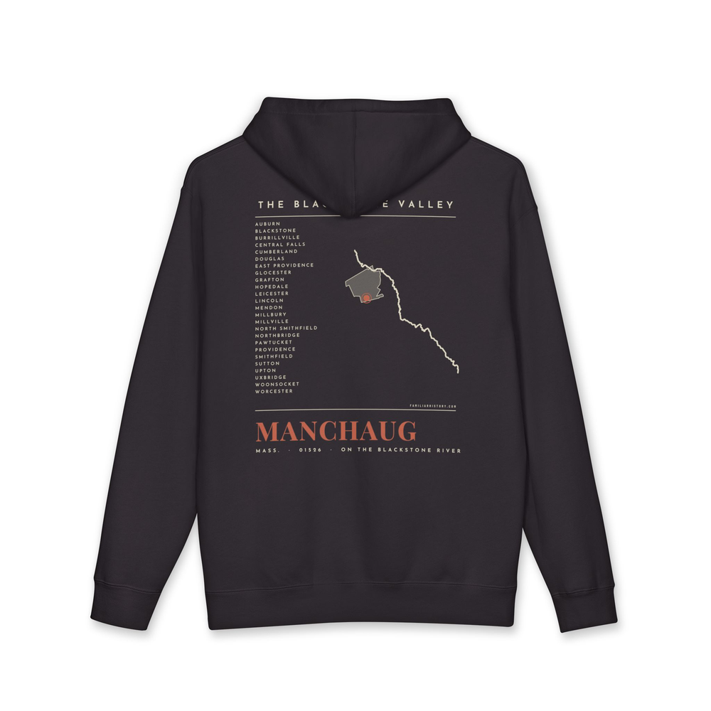 Manchaug River Map Hoodie in Black, back