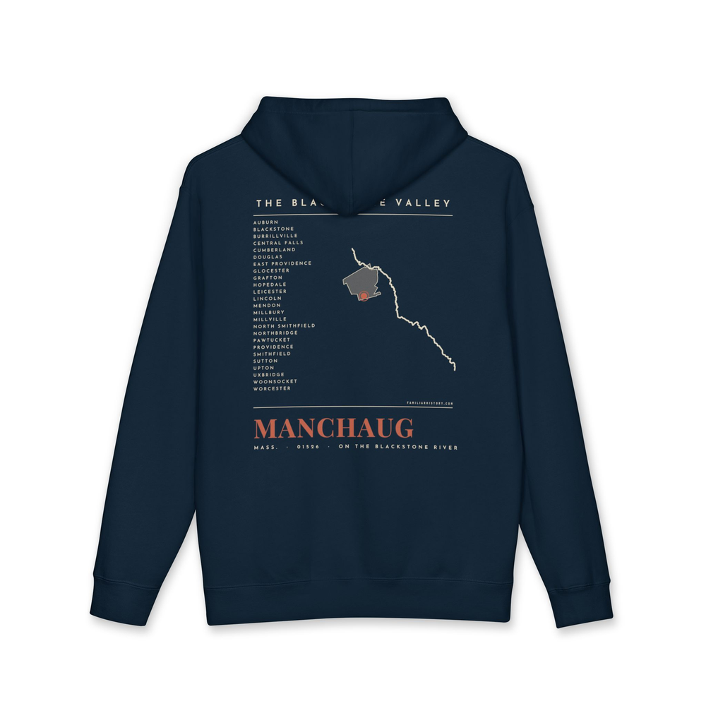 Manchaug River Map Hoodie in Navy, back