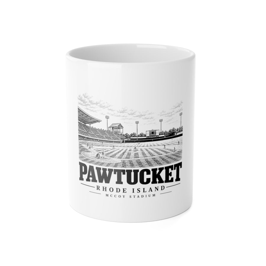 Pawtucket McCoy Stadium — White 11-ounce ceramic mug, front on white background.