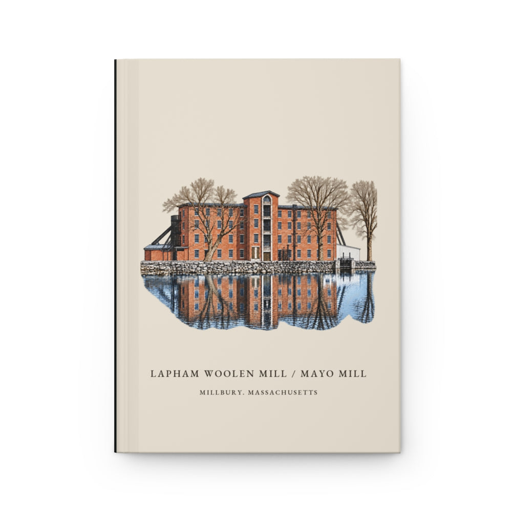 Millbury Lapham Woolen Mill / Mayo Mill journal mockup showing the illustrated cover