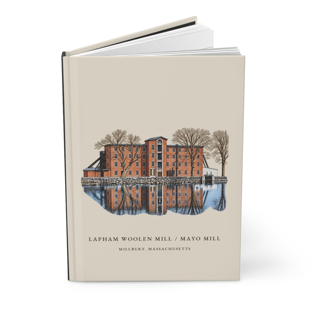 Millbury Lapham Woolen Mill / Mayo Mill journal mockup showing the illustrated cover