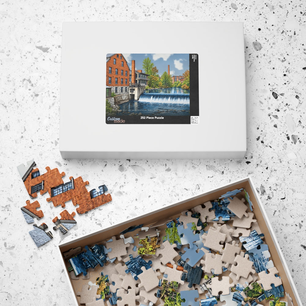 Northbridge Old Brick Mill and Mumford River Dam 252-Piece Jigsaw Puzzle - box lid