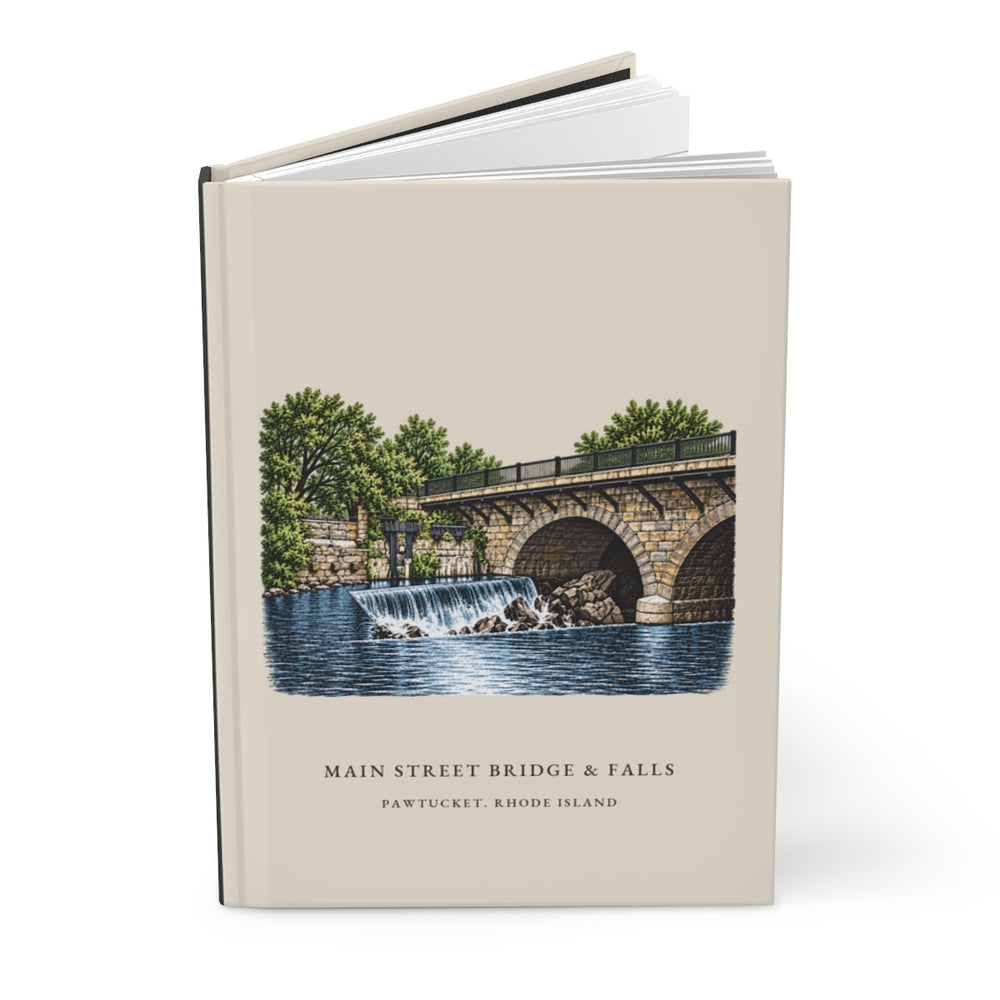 Pawtucket Main Street Stone-Arch Bridge and Falls journal mockup showing the illustrated cover