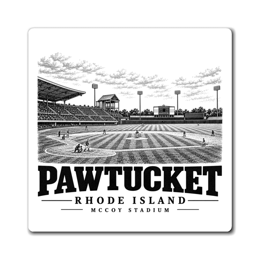 Pawtucket McCoy Stadium — 4-inch square magnet, front on white background.