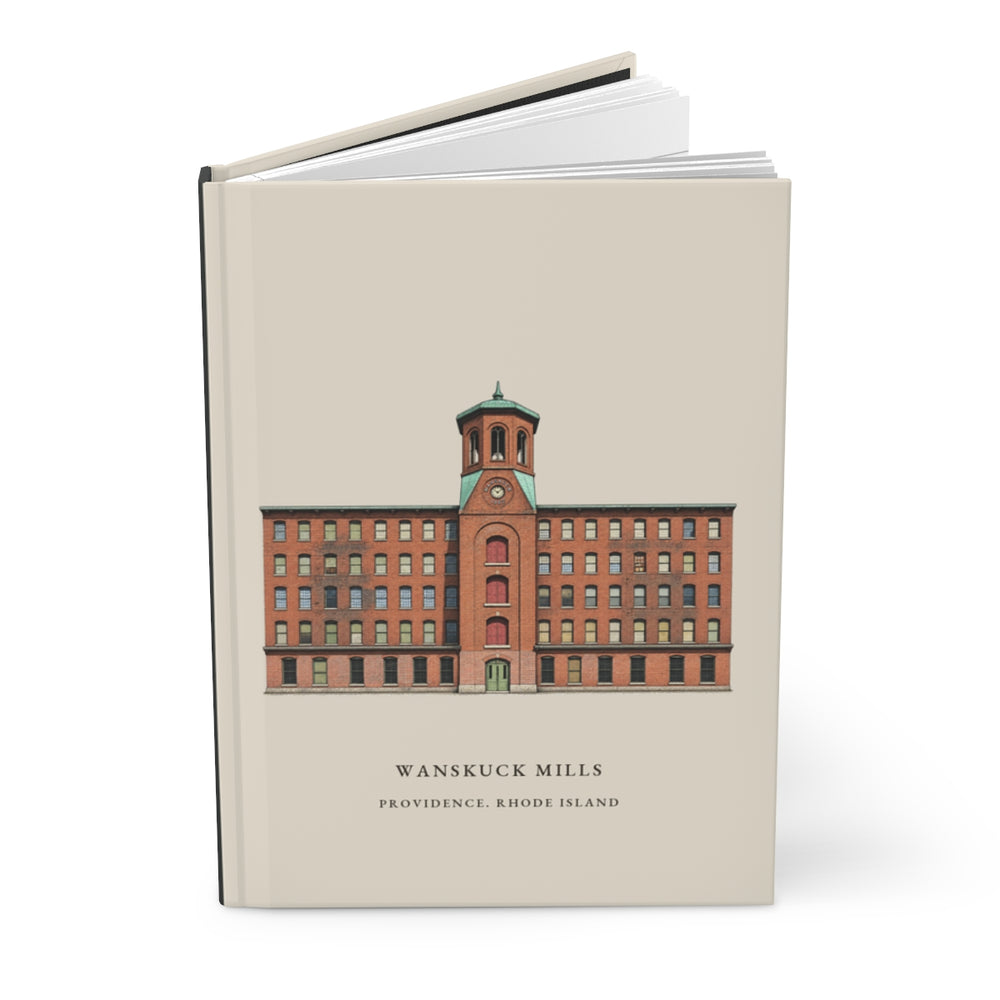 Providence Wanskuck Mills journal mockup showing the illustrated cover