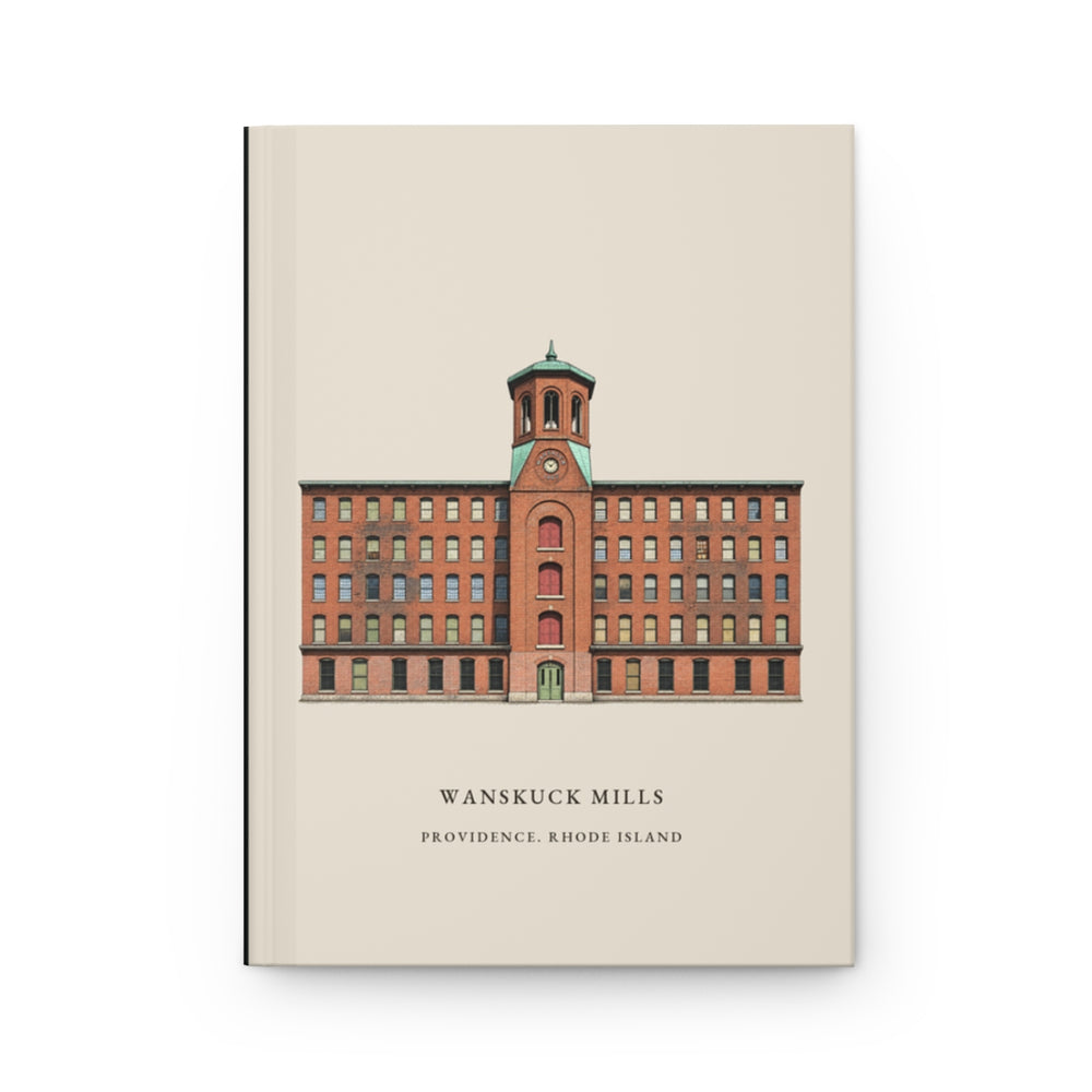 Providence Wanskuck Mills journal mockup showing the illustrated cover