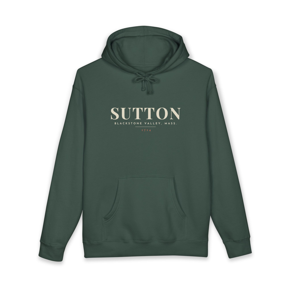 Sutton River Map Hoodie in Alpine Green, front