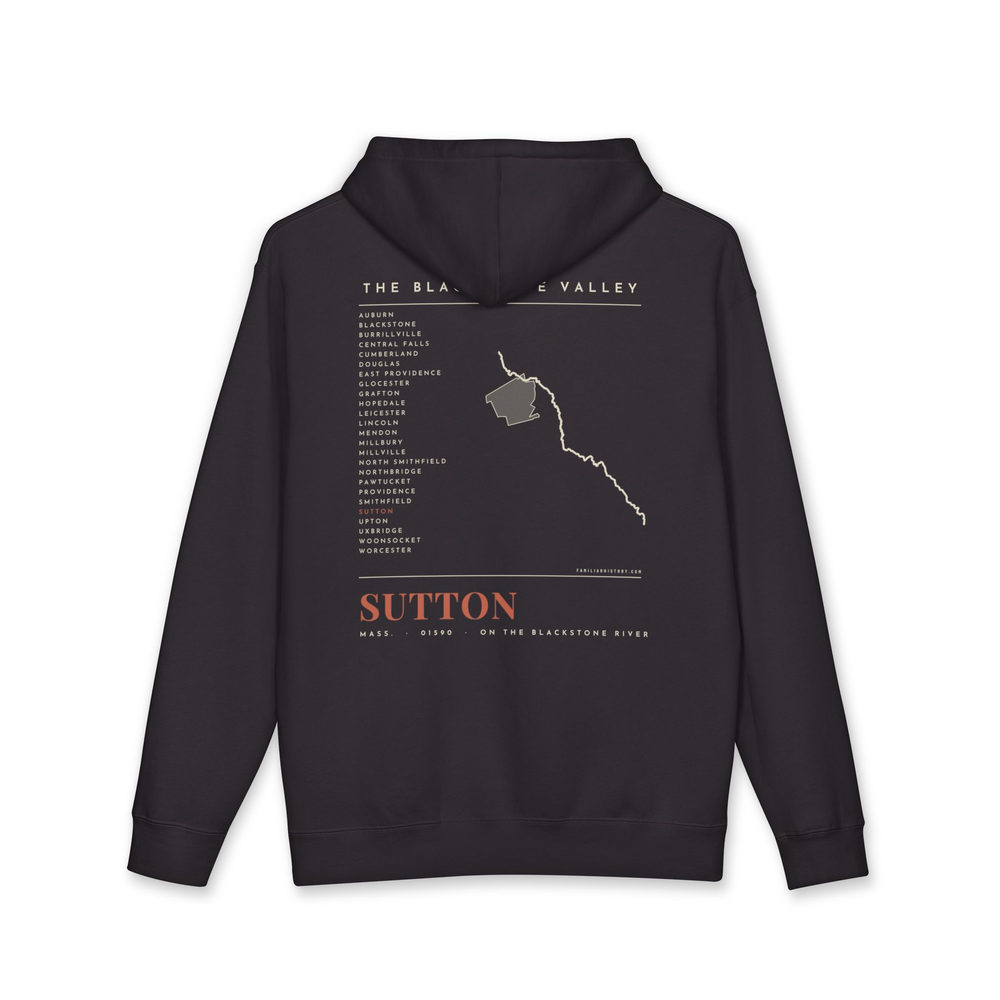 Sutton River Map Hoodie in Black, back
