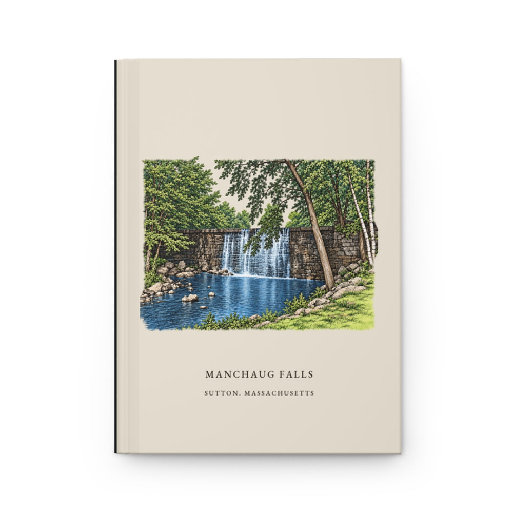 Sutton Manchaug Falls journal mockup showing the illustrated cover