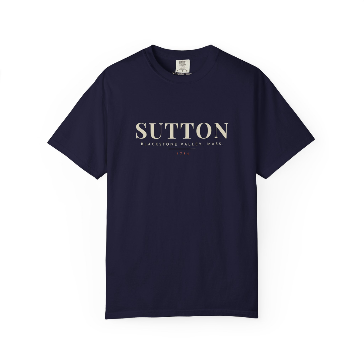 Sutton River Map Tee in True Navy, front