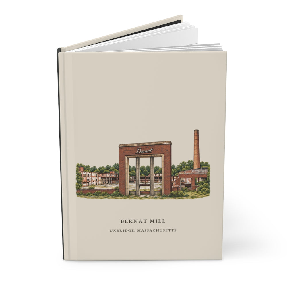 Uxbridge Bernat Mill journal mockup showing the illustrated cover