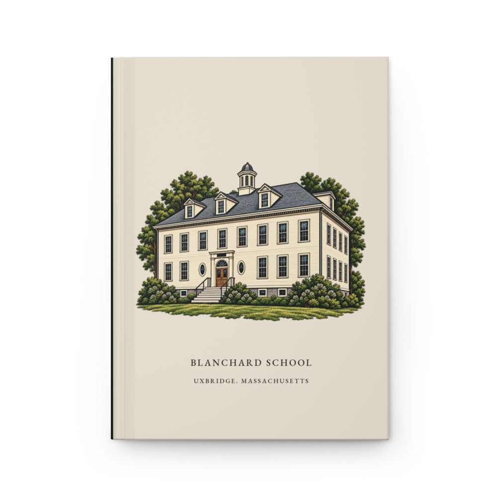 Uxbridge Blanchard School journal mockup showing the illustrated cover