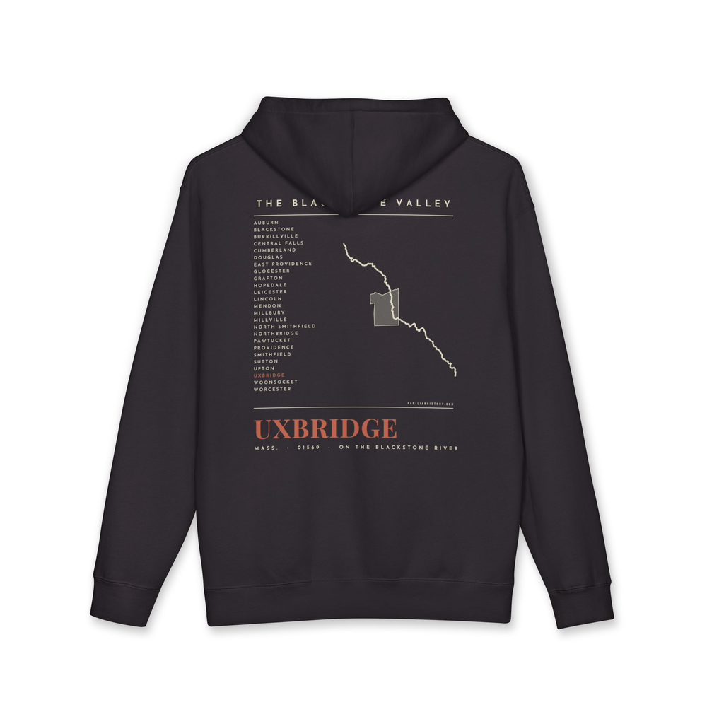 Uxbridge River Map Hoodie in Black, back