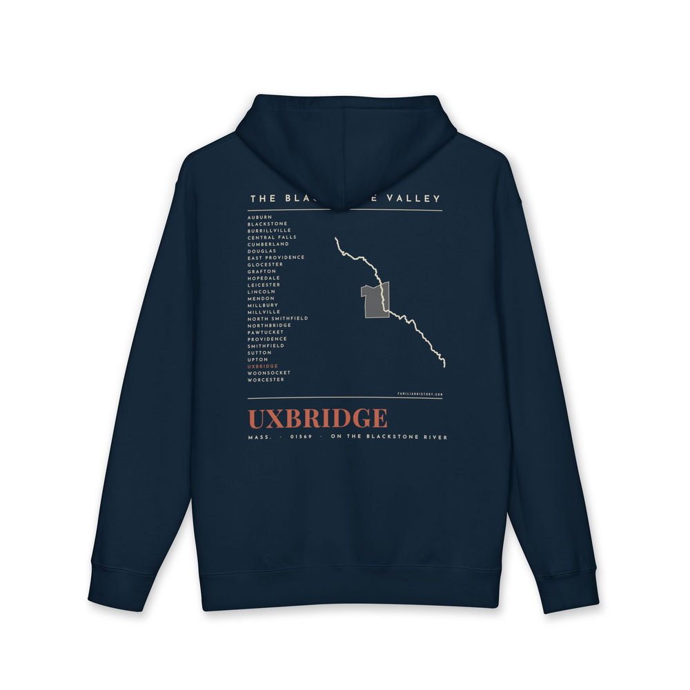 Uxbridge River Map Hoodie in Navy, back
