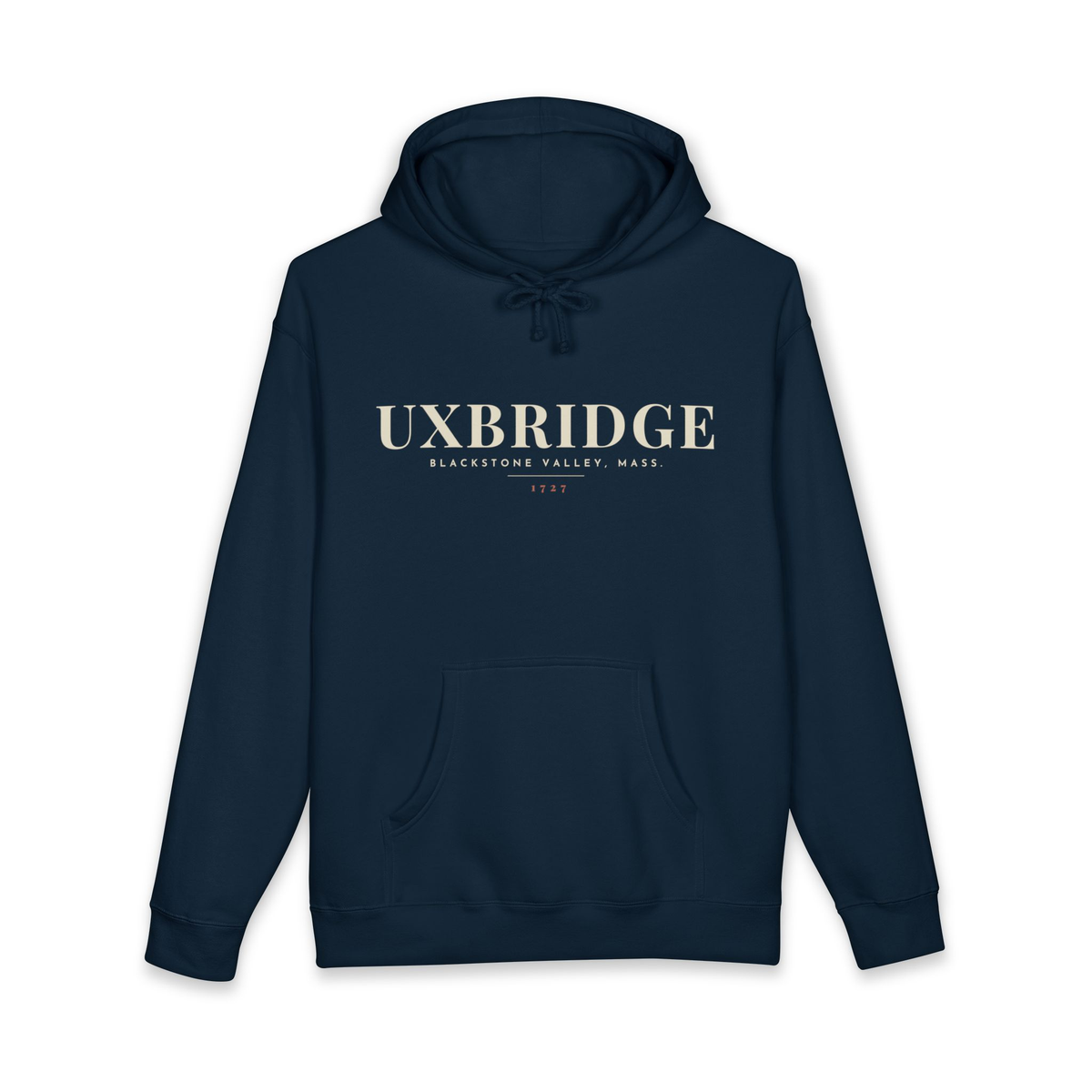 Uxbridge River Map Hoodie in Navy, front