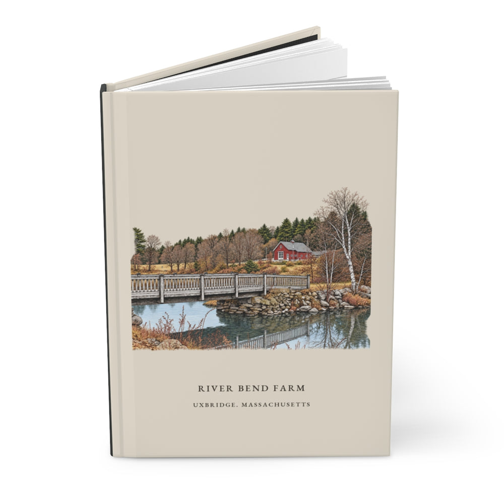 Uxbridge River Bend Farm journal mockup showing the illustrated cover