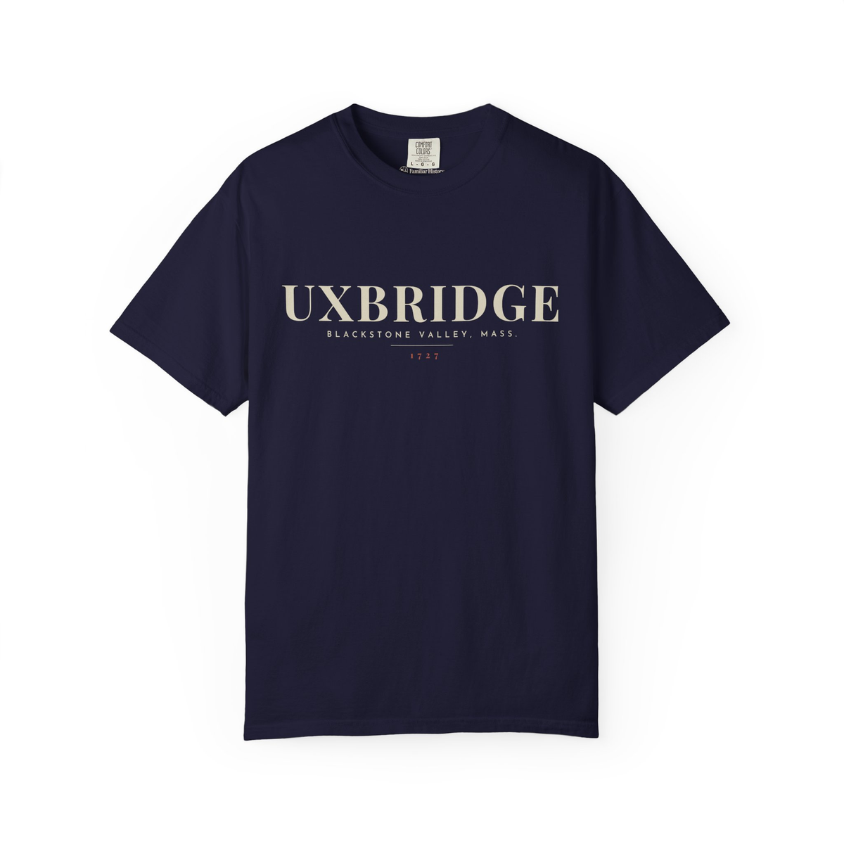 Uxbridge River Map Tee in True Navy, front
