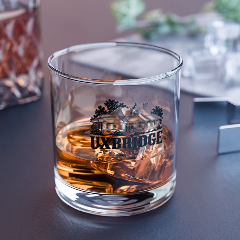 Uxbridge Train Station 10 oz Rocks Glass shown in a lifestyle setting