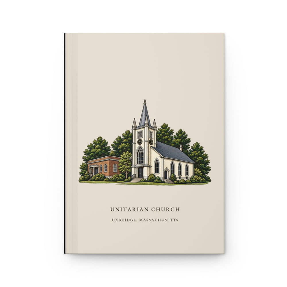 Uxbridge Unitarian Church journal mockup showing the illustrated cover