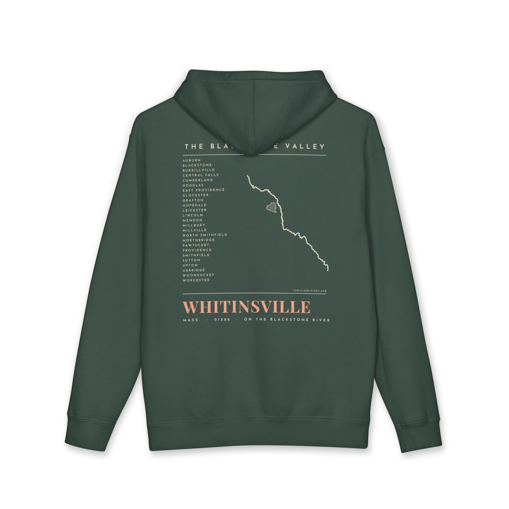 Whitinsville River Map Hoodie in Alpine Green, back